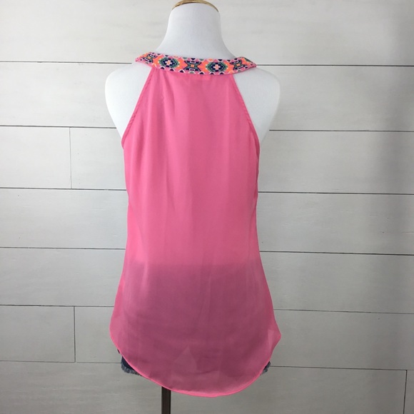 Lulumari beaded neck pink chiffon layered tank - Picture 3 of 7